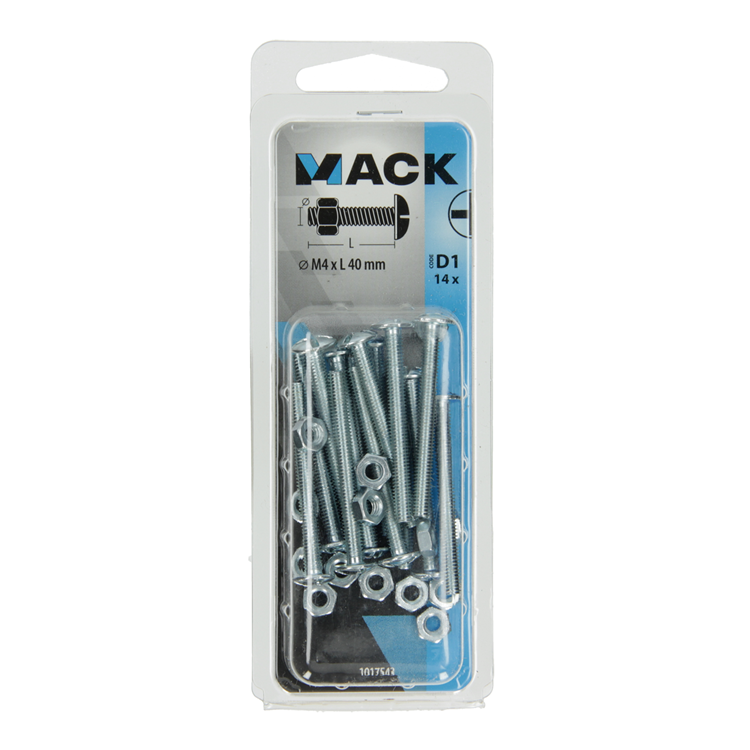 Mack 1017543 - perno calentador + tuerca acero galvanizado 14 piezas m4 x 40 mm | 10 piezas