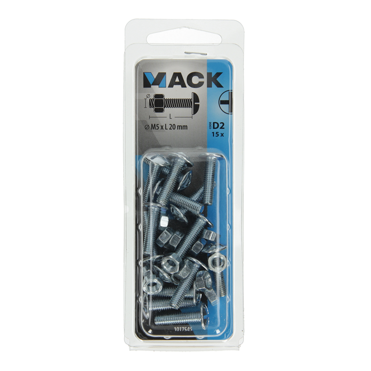 Mack 1017545 - perno calentador + tuerca acero galvanizado 15 piezas m5 x 20 mm | 10 piezas