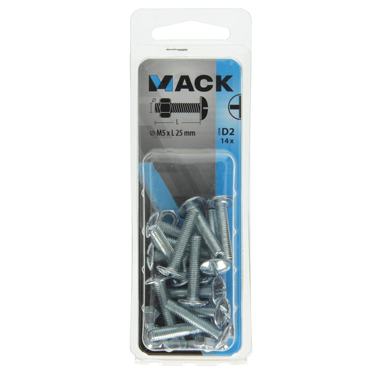 Mack 1017546 - perno estufa + tuerca acero galvanizado 14 piezas m5 x 25 mm | 5 piezas
