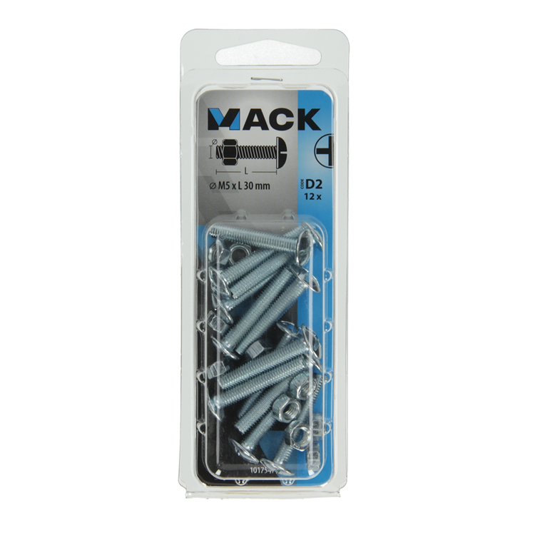 Mack 1017547 - perno estufa + tuerca acero galvanizado 12 piezas m5 x 30 mm | 5 piezas