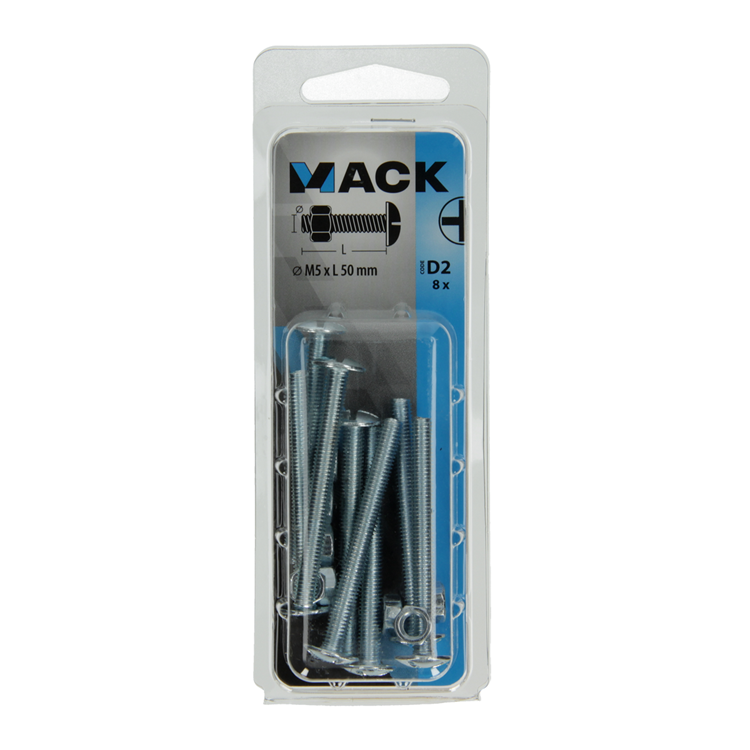 Mack 1017549 - perno calentador + tuerca acero galvanizado 8 piezas m5 x 50 mm | 5 piezas