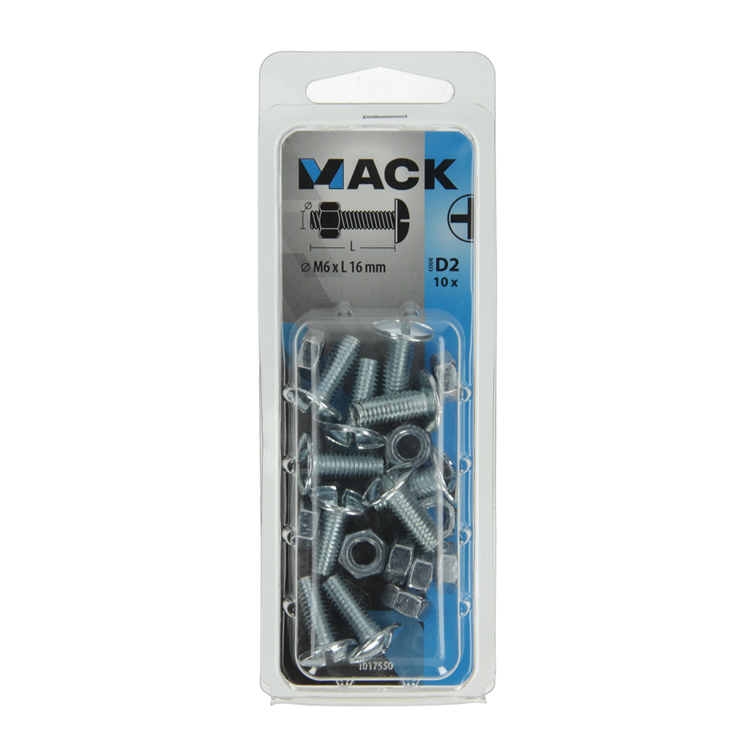 Mack 1017550 - perno calentador + tuerca acero galvanizado 10 piezas m6 x 16 mm | 5 piezas