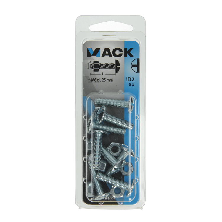 Mack 1017552 - perno estufa + tuerca acero galvanizado 8 piezas m6 x 25 mm | 5 piezas