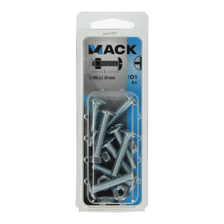 Mack 1017553 - perno calentador + tuerca acero galvanizado 8 piezas m6 x 30 mm | 5 piezas