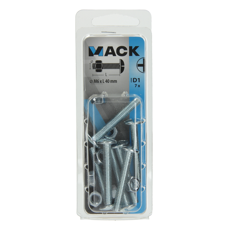 Mack 1017554 - perno calentador + tuerca acero galvanizado 7 piezas m6 x 40 mm | 5 piezas