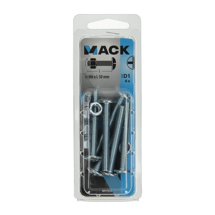Mack 1017555 - perno calentador + tuerca acero galvanizado 6 piezas m6 x 50 mm | 5 piezas