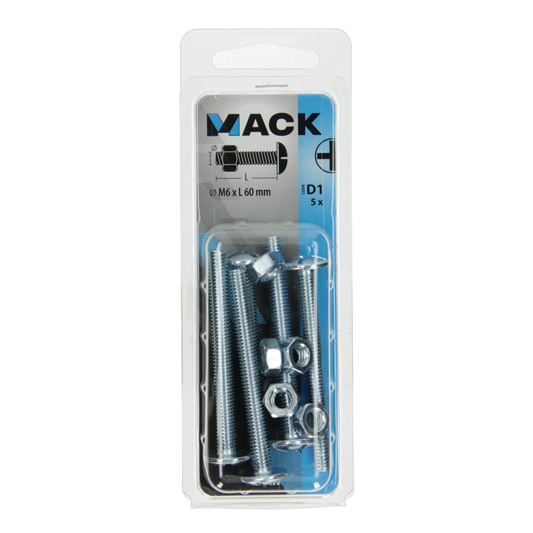 Mack 1017556 - perno estufa + tuerca acero galvanizado 5 piezas m6 x 60 mm | 10 piezas