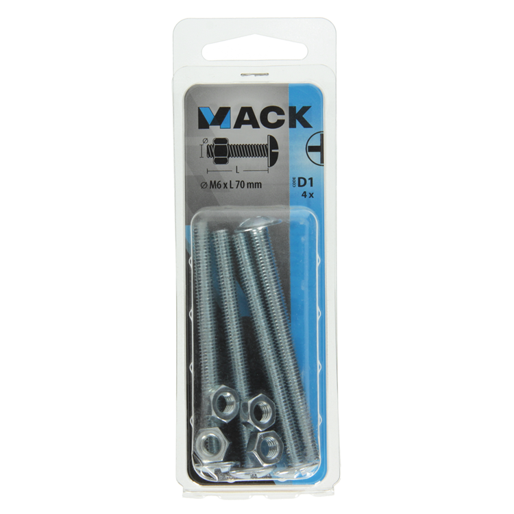 Mack 1017557 - perno calentador + tuerca acero galvanizado 4 piezas m6 x 70 mm | 10 piezas