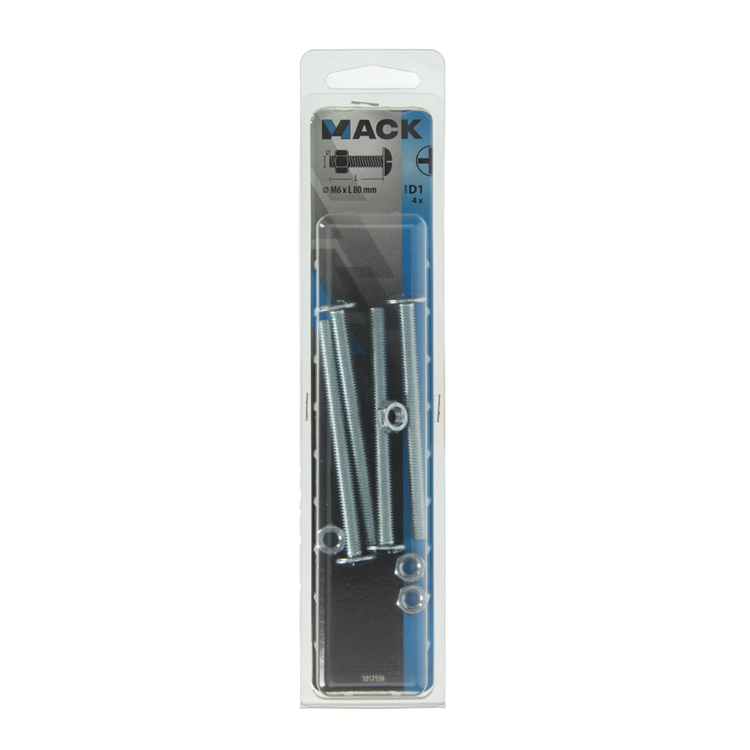 Mack 1017558 - perno calentador + tuerca acero galvanizado 4 piezas m6 x 80 mm | 5 piezas
