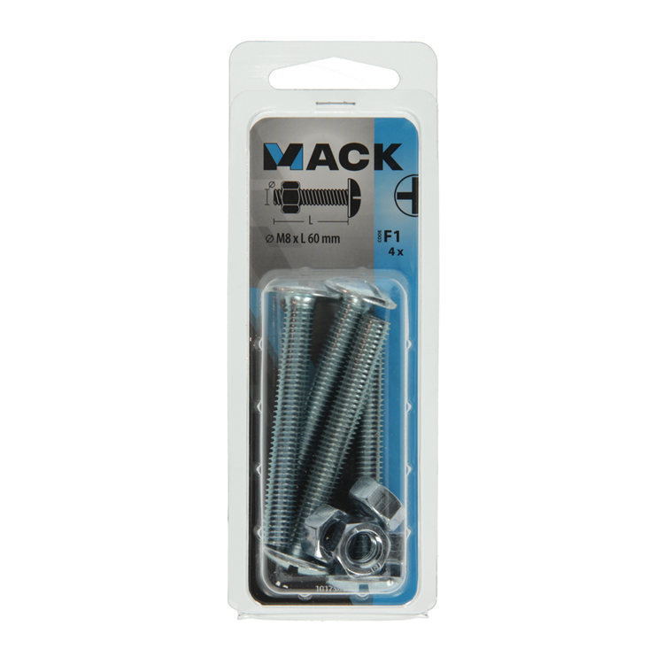 Mack 1017560 - perno calentador + tuerca acero galvanizado 4 piezas m8 x 60 mm | 5 piezas