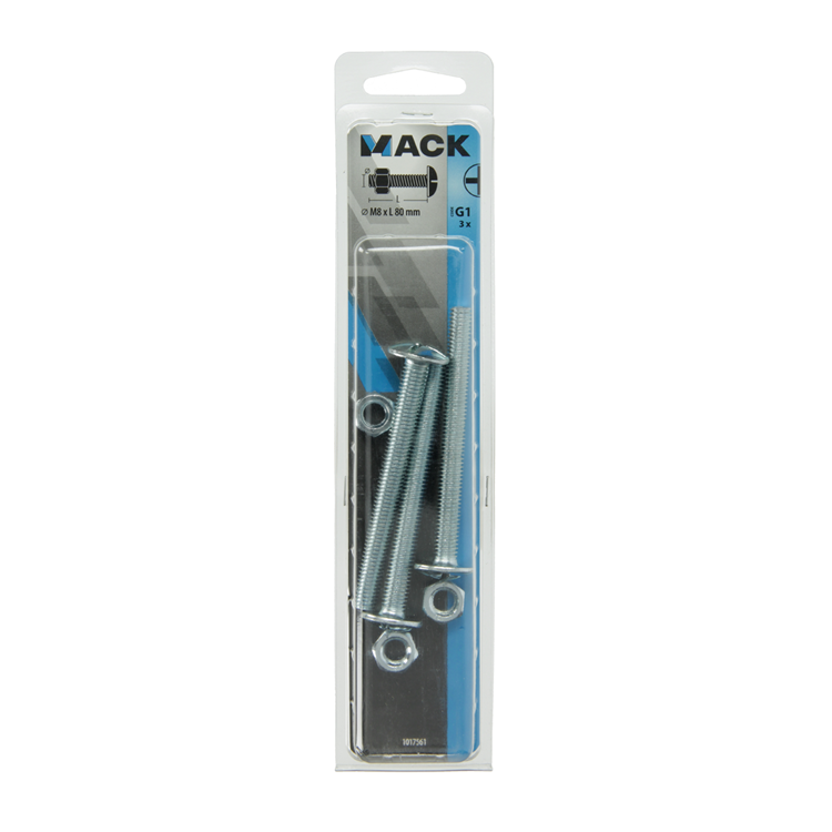 Mack 1017561 - perno calentador + tuerca acero galvanizado 3 piezas m8 x 80 mm | 5 piezas