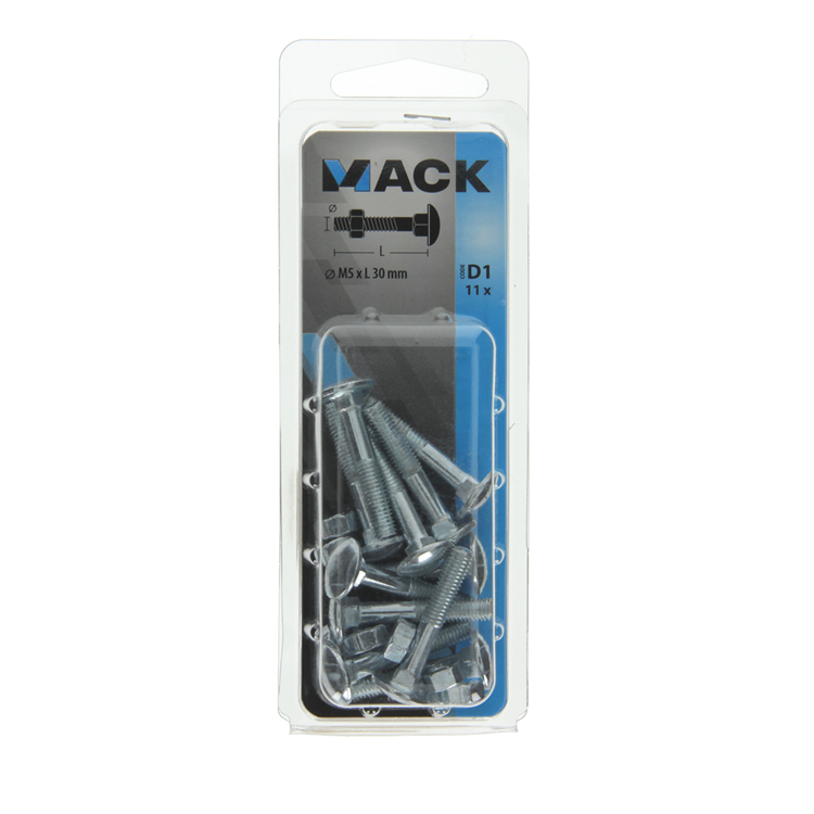 Mack 1017563 - perno para madera + tuerca acero galvanizado 11 piezas m5 x 30 mm | 5 piezas