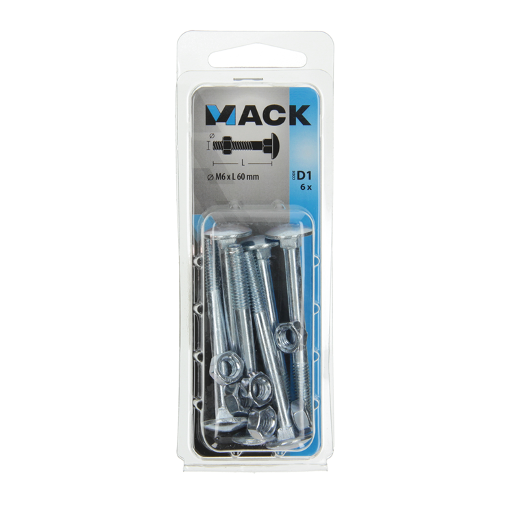 Mack 1017572 - perno para madera + tuerca acero galvanizado 6 piezas m6 x 60 mm | 5 piezas
