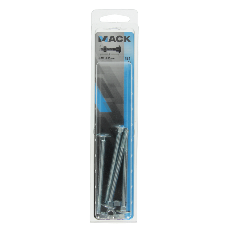 Mack 1017574 - perno para madera + tuerca acero galvanizado 4 piezas m6 x 80 mm | 5 piezas