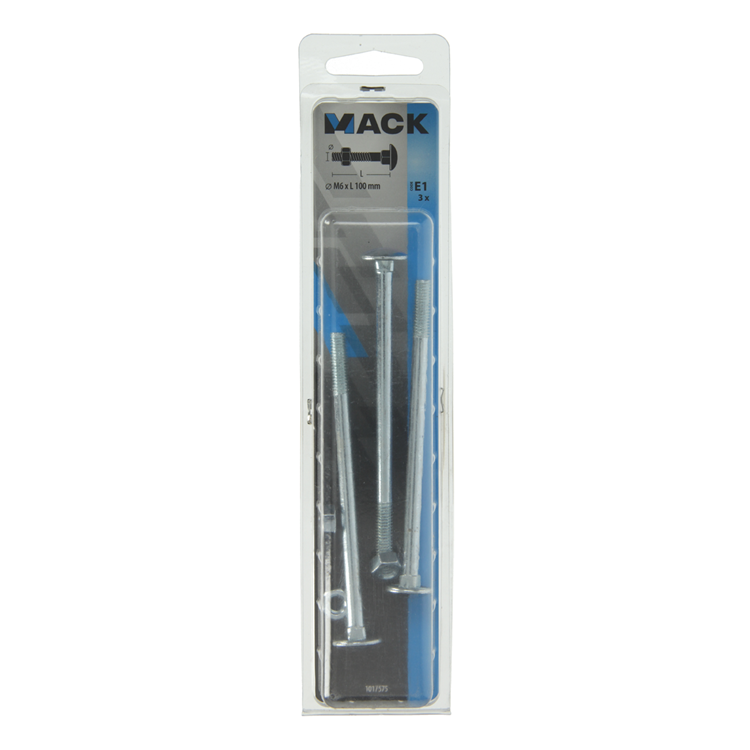 Mack 1017575 - perno madera + tuerca acero galvanizado 3 piezas m6 x 100 mm | 5 piezas