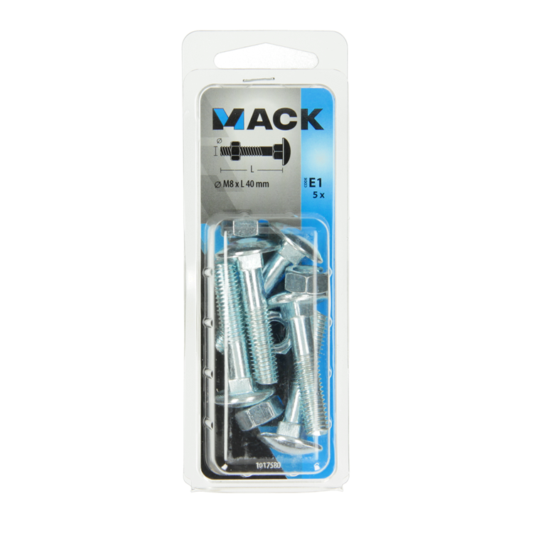 Mack 1017580 - perno para madera + tuerca acero galvanizado 5 piezas m8 x 40 mm | 5 piezas