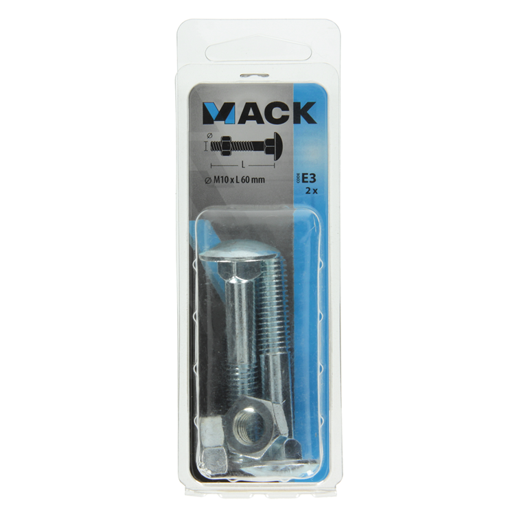 Mack 1017588 - perno para madera + tuerca acero galvanizado 2 piezas m10 x 60 mm | 5 piezas