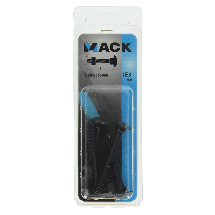 Mack 1017597 - perno para madera + tuerca negro 6,0 x 50 mm 4 piezas | 5 piezas