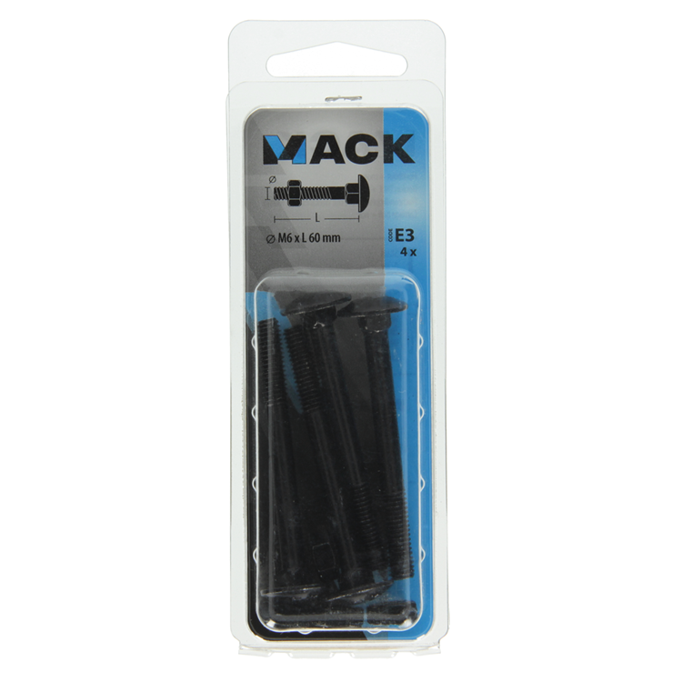Mack 1017598 - perno para madera + tuerca negro 6,0 x 60 mm 4 piezas | 5 piezas