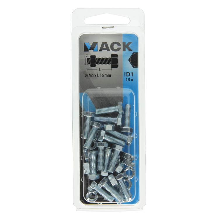 Mack 1017599 - grifo perno + tuerca acero galvanizado 15 piezas m5 x 16 mm | 10 piezas