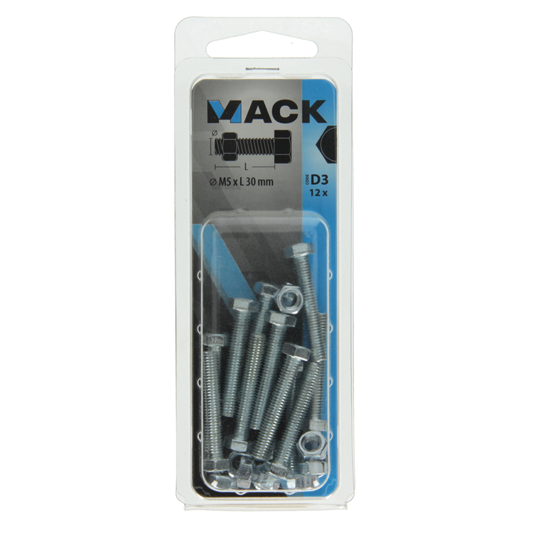 Mack 1017601 - grifo perno + tuerca acero galvanizado 12 piezas m5 x 30 mm | 10 piezas