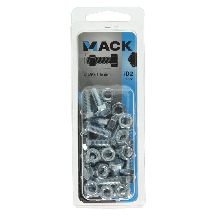 Mack 1017604 - grifo perno + tuerca acero galvanizado 15 piezas m6 x 16 mm | 10 piezas