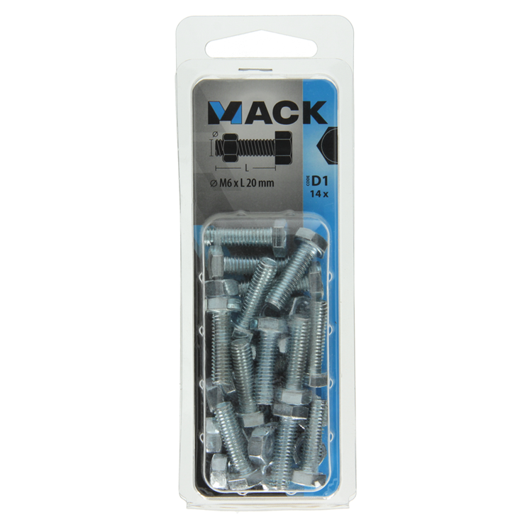 Mack 1017605 - grifo perno + tuerca acero galvanizado 14 piezas m6 x 20 mm | 10 piezas