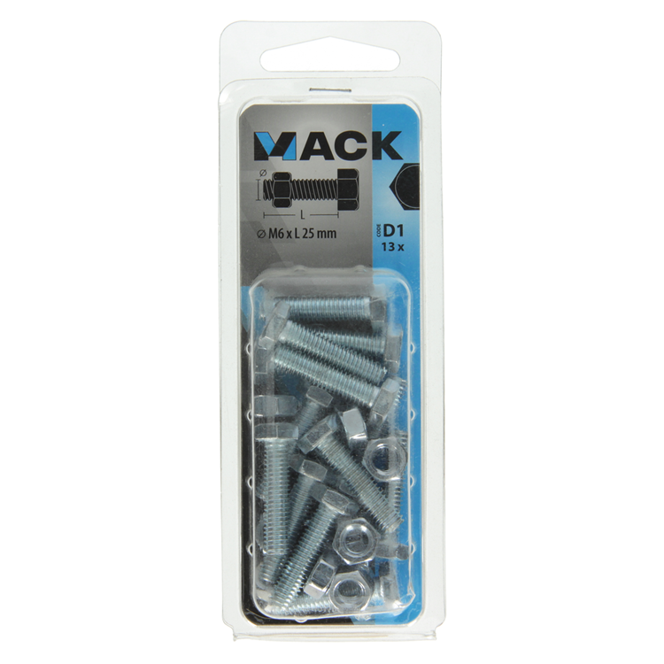 Mack 1017606 - grifo perno + tuerca acero galvanizado 13 piezas m6 x 25 mm | 10 piezas