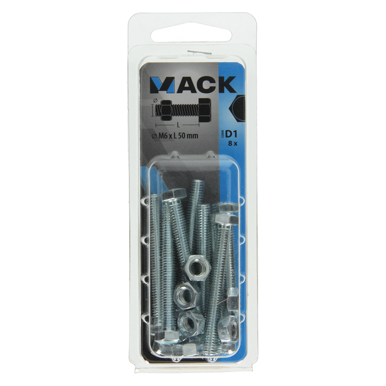 Mack 1017609 - grifo perno + tuerca acero galvanizado 8 piezas m6 x 50 mm | 5 piezas