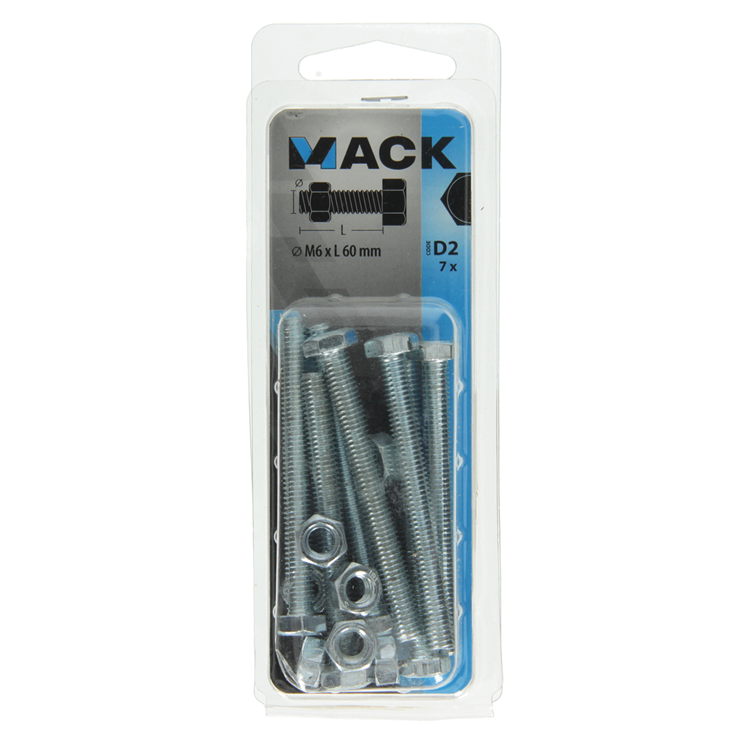 Mack 1017610 - grifo perno + tuerca acero galvanizado 7 piezas m6 x 60 mm | 10 piezas