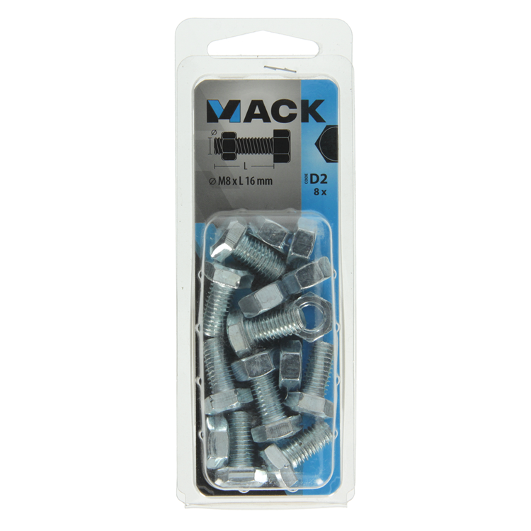 Mack 1017611 - perno macho + tuerca acero galvanizado 8 piezas m8 x 16 mm | 10 piezas