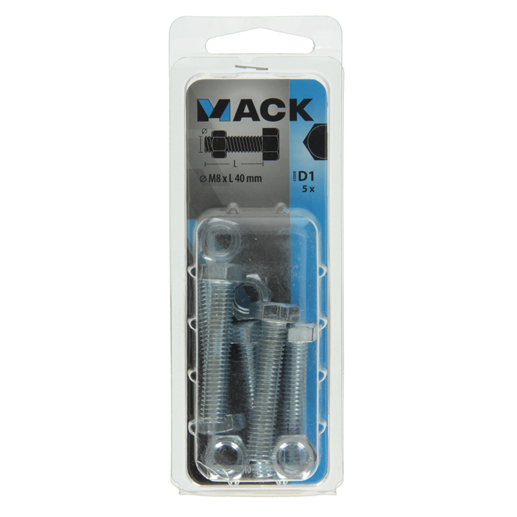 Mack 1017615 - perno macho + tuerca acero galvanizado 5 piezas m8 x 40 mm | 5 piezas