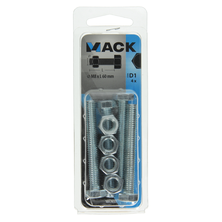Mack 1017617 - grifo perno + tuerca acero galvanizado 4 piezas m8 x 60 mm | 10 piezas