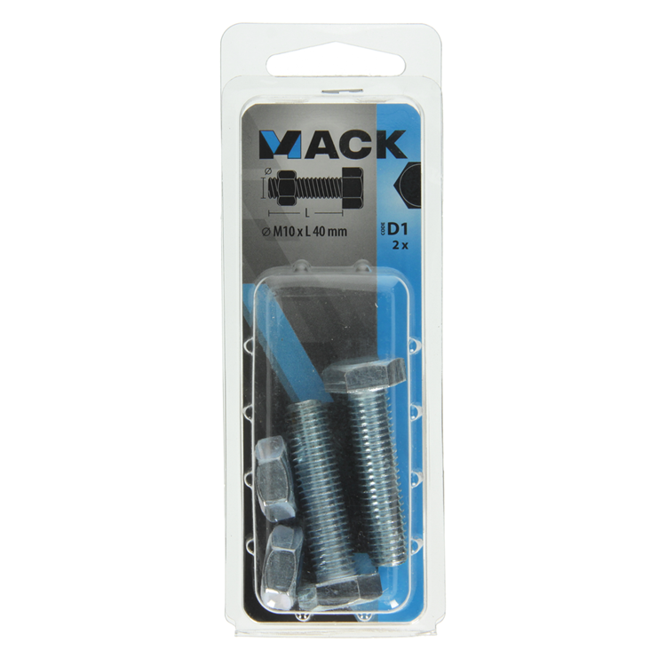 Mack 1017621 - perno grifo + tuerca acero galvanizado 2 piezas m10 x 40 mm | 5 piezas