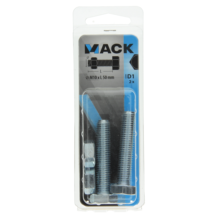 Mack 1017622 - perno grifo + tuerca acero galvanizado 2 piezas m10 x 50 mm | 5 piezas