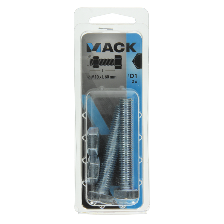 Mack 1017623 - perno grifo + tuerca acero galvanizado 2 piezas m10 x 60 mm | 5 piezas