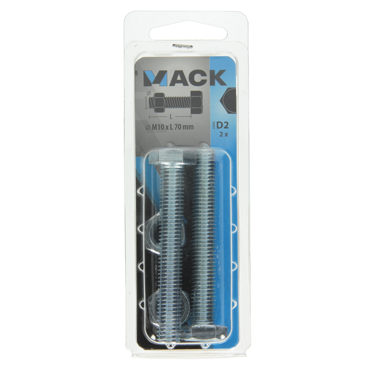 Mack 1017624 - perno grifo + tuerca acero galvanizado 2 piezas m10 x 70 mm | 5 piezas