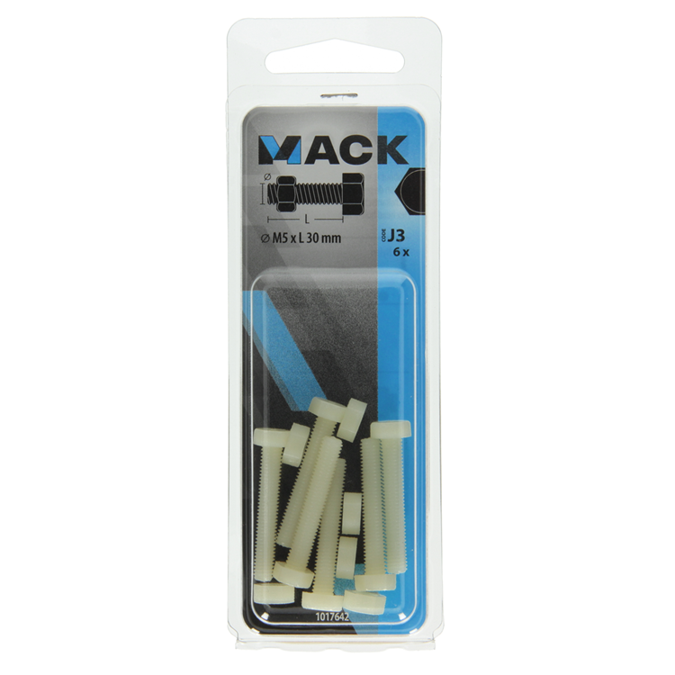 Mack 1017642 - perno macho + tuerca nylon 6 piezas m5 x 30 mm | 10 piezas