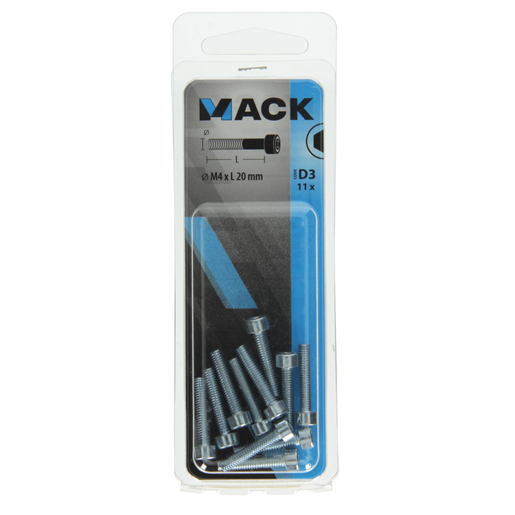 Mack 1017645 - bullone ad esagono incassato cil. testa placcata. 11 pezzi m4 x 20 mm | 10 pezzi