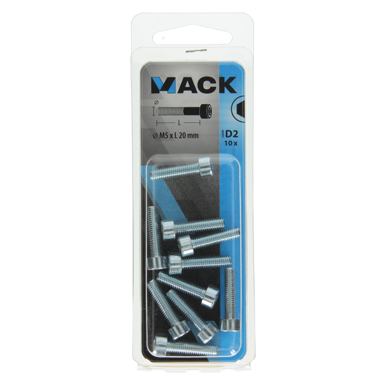 Mack 1017646 - cilindro con perno hexagonal cabeza plateada. 10 piezas m5 x 20 mm | 10 piezas