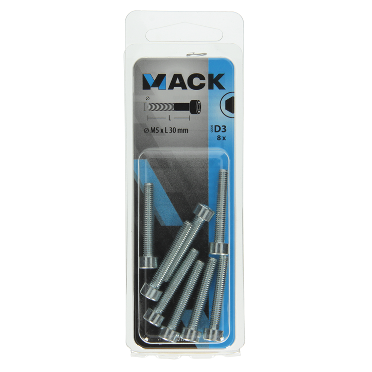 Mack 1017647 - bullone ad esagono incassato cil. testa placcata. 8 pezzi m5 x 30 mm | 10 pezzi