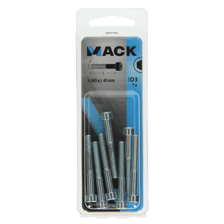 Mack 1017648 - cilindro con perno hexagonal cabeza plateada. 7 piezas m5 x 40 mm | 10 piezas