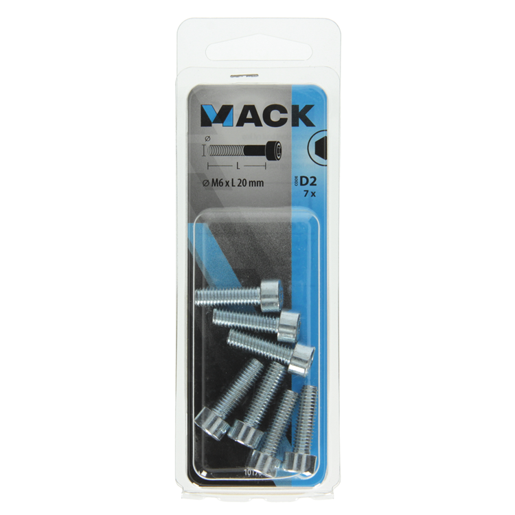 Mack 1017649 - cilindro con perno hexagonal cabeza plateada. 7 piezas m6 x 20 mm | 10 piezas