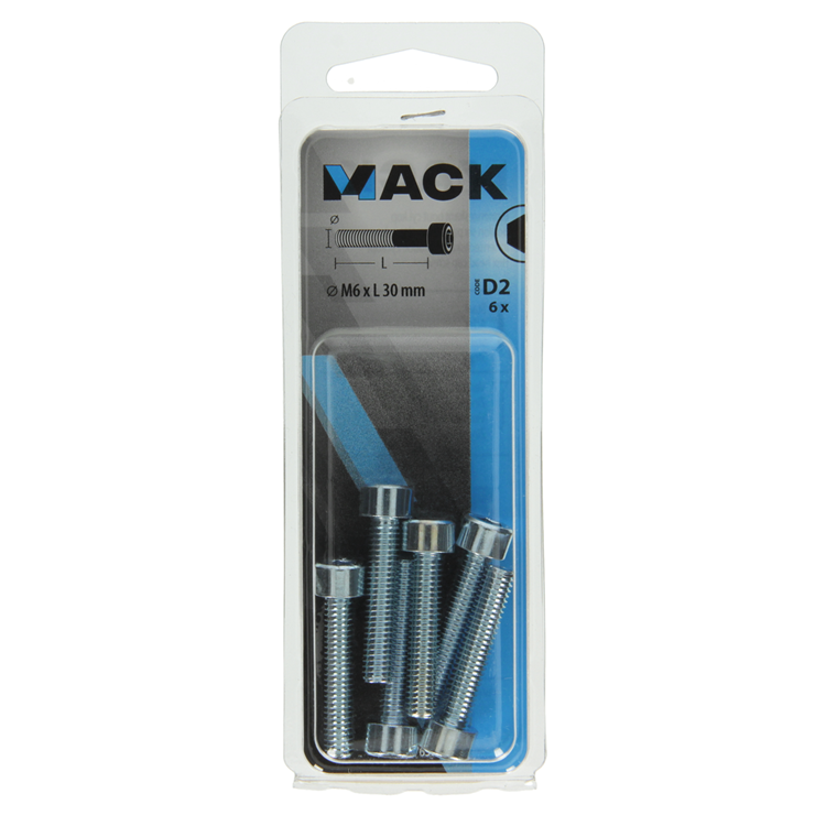 Mack 1017650 - cilindro con perno hexagonal cabeza plateada. 6 piezas m6 x 30 mm | 10 piezas