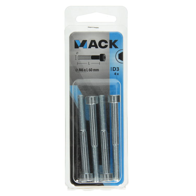 Mack 1017652 - cilindro con perno hexagonal cabeza plateada. 4 piezas m6 x 60 mm | 10 piezas