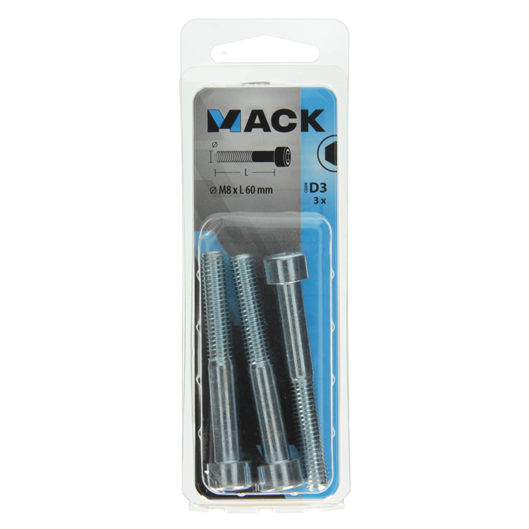 Mack 1017655 - cilindro con perno hexagonal cabeza plateada. 3 piezas m8 x 60 mm | 10 piezas