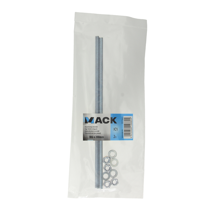 Mack 1017662 - extremo roscado + arandela + tuerca chapada. 2 piezas m6 x 200 mm | 10 piezas