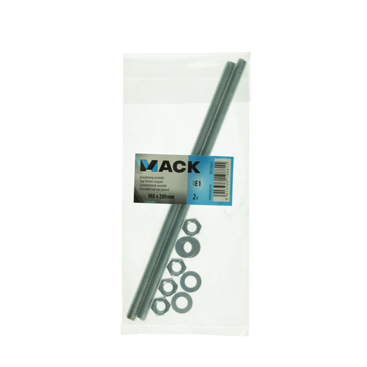 Mack 1017663 - extremo roscado + arandela + tuerca chapada. 2 piezas m8 x 200 mm | 5 piezas