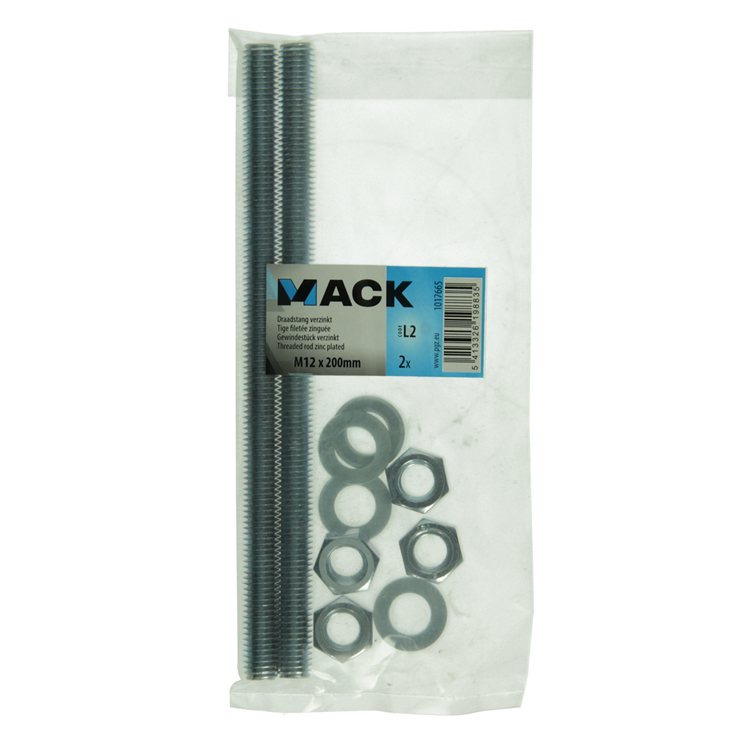 Mack 1017665 - extremo roscado + arandela + tuerca chapada. 2 piezas m12 x 200 mm | 5 piezas