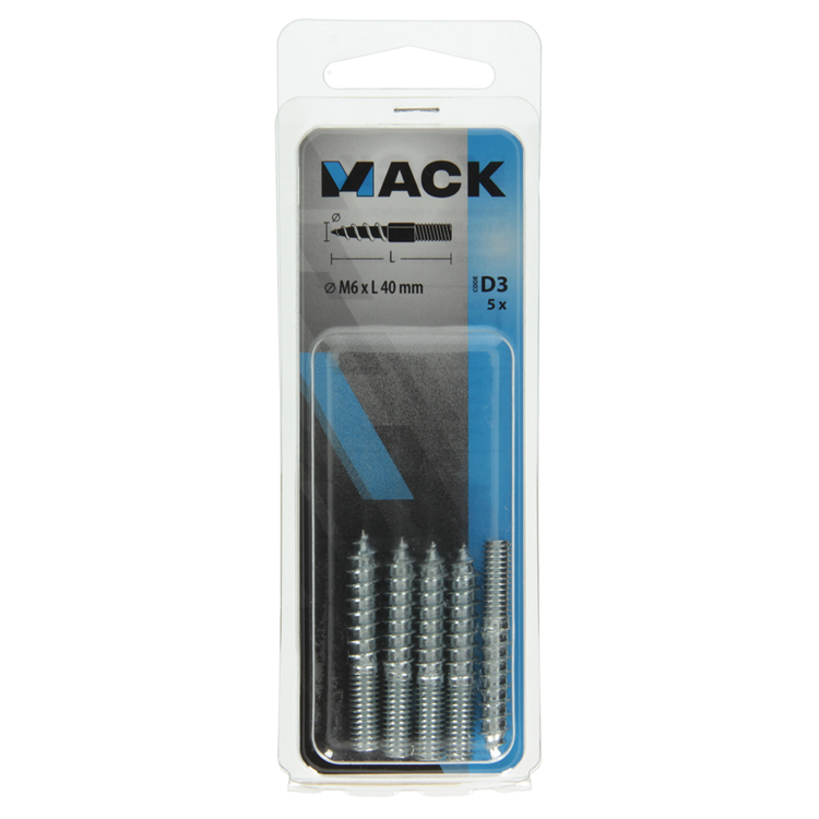 Mack 1017668 - palo extremo madera + metro. conductor de alambre 5 piezas m6x40 | 10 piezas